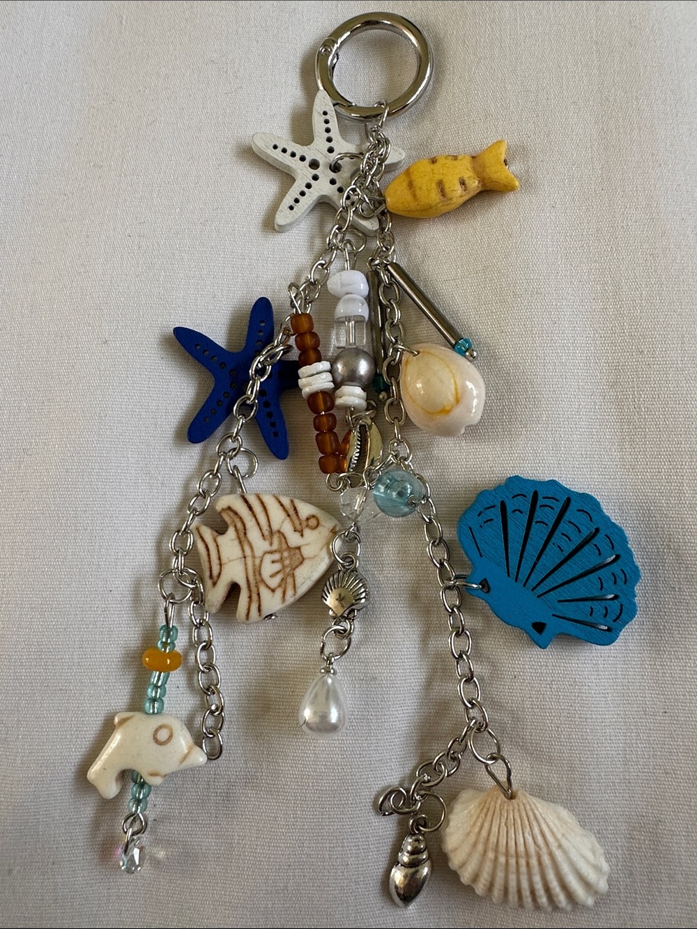 Beach Charm Keychain or Purse Charm Blue, White & Yellow